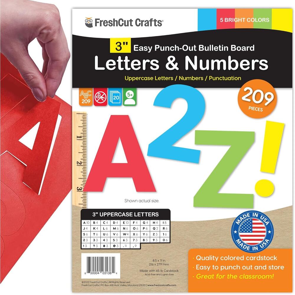209pcs 3" Bulletin Board Letters Numbers Uppercase Cardstock Punch Out USA